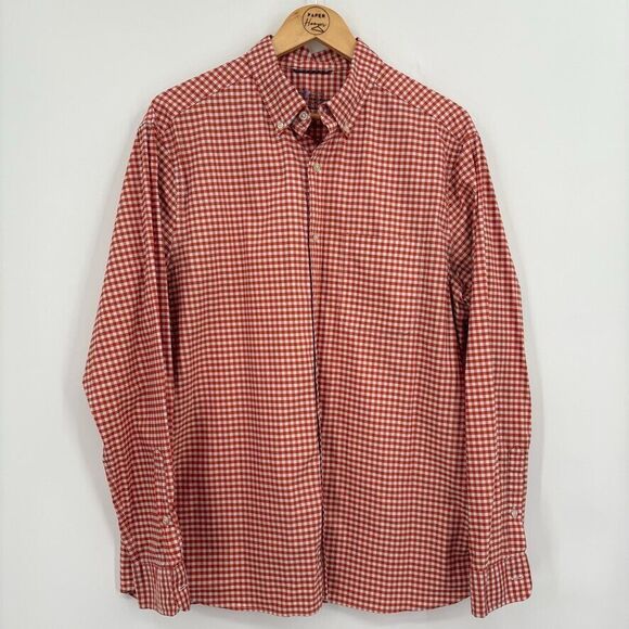 Vineyard Vines Shirt Mens Large Orange Plaid On The Go Performance Brrr Button - Picture 1 of 11